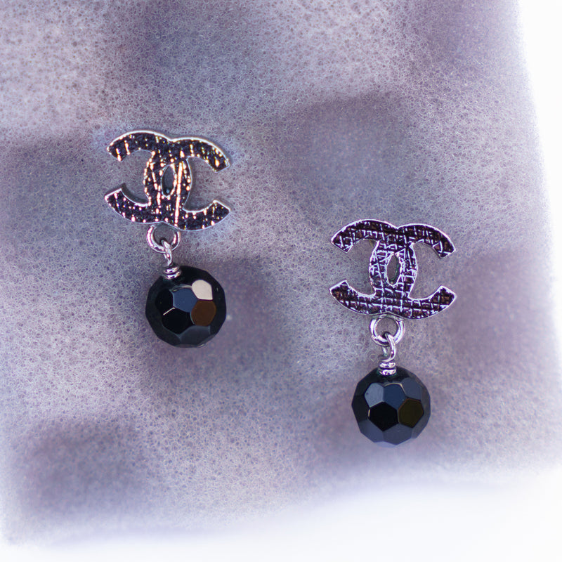 Chanel CC Black Bead Drop Earrings