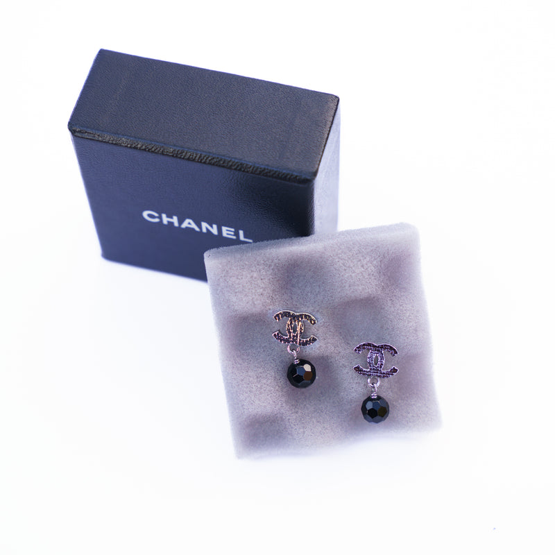 Chanel CC Black Bead Drop Earrings