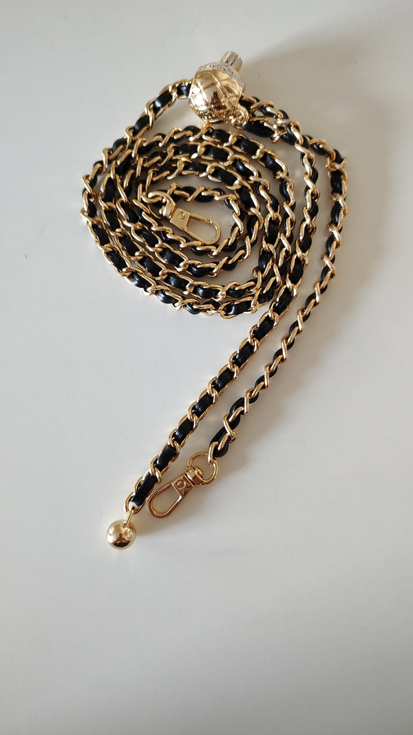 Adjustable Gold Chain with Intertwined black leather