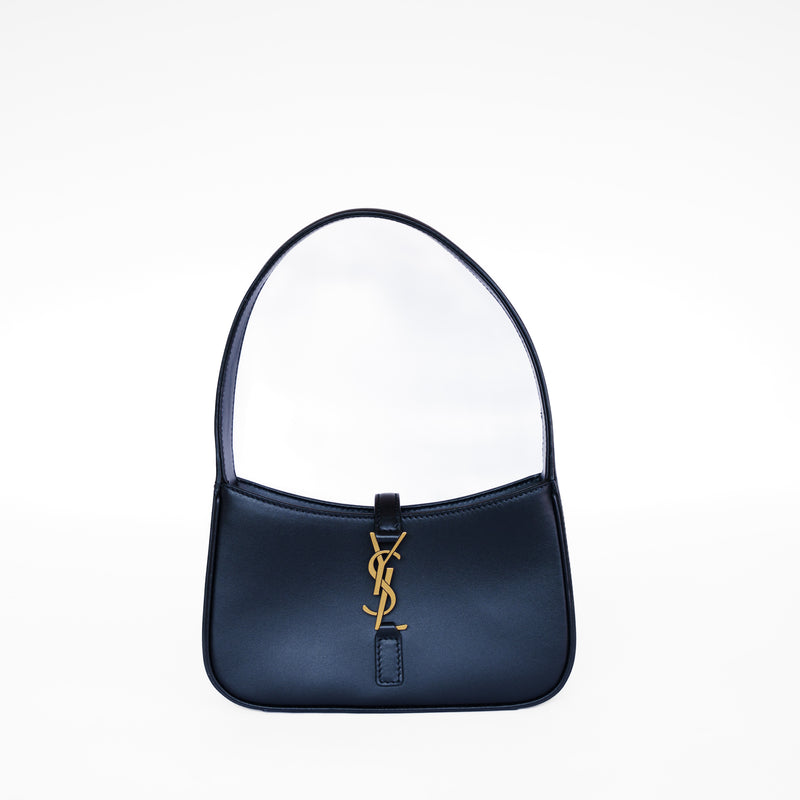Saint Laurent YSL Le 5 `a 7 Mini Hobo Leather Shoulder Bag in Black in Gold Hardware