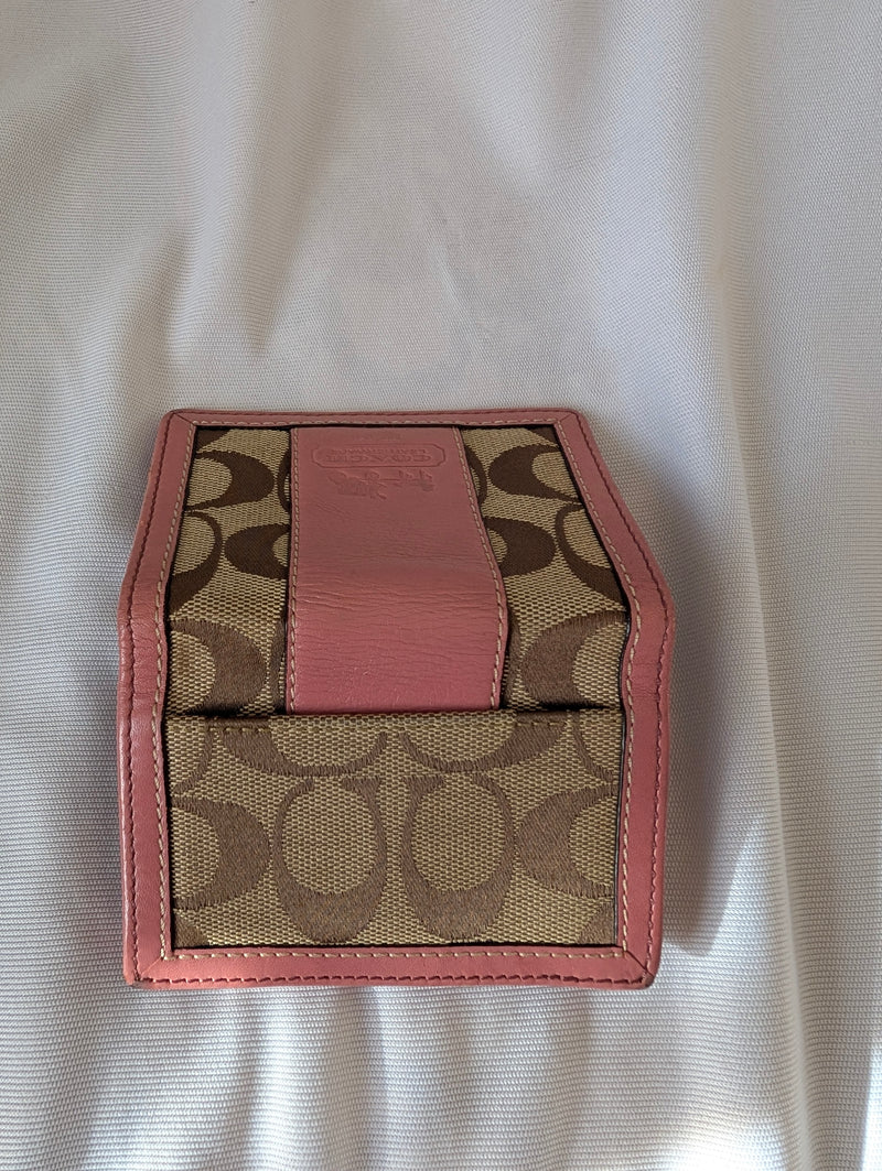 Coach Card Holder with Pink Leather Trim Canvas