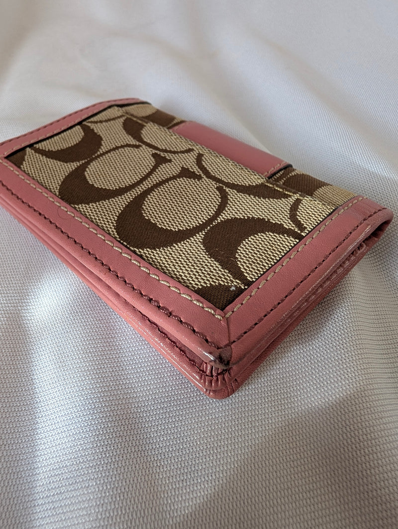 Coach Card Holder with Pink Leather Trim Canvas