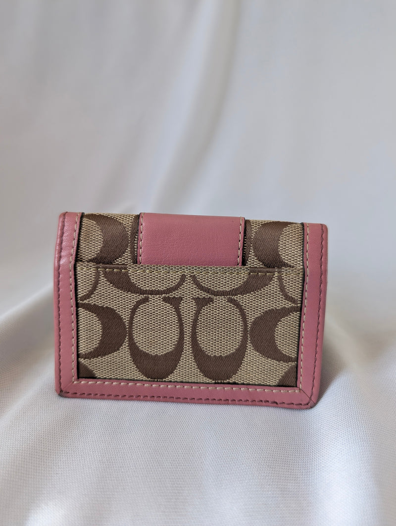 Coach Card Holder with Pink Leather Trim Canvas