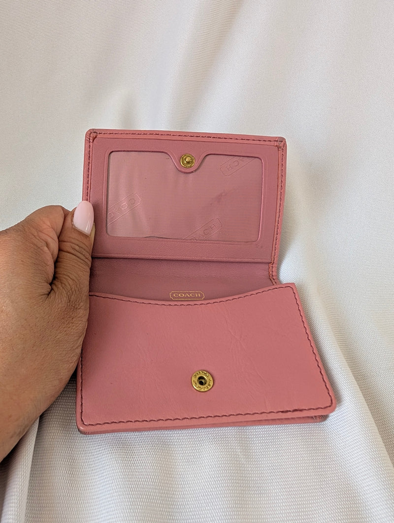 Coach Card Holder with Pink Leather Trim Canvas