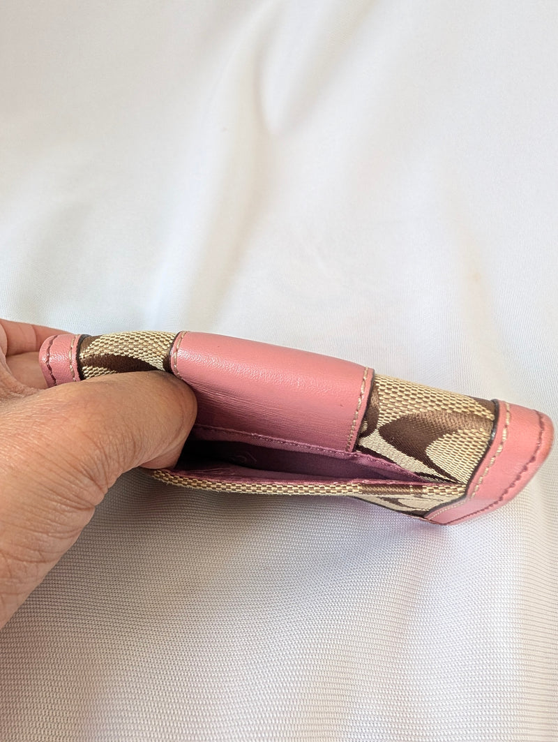 Coach Card Holder with Pink Leather Trim Canvas