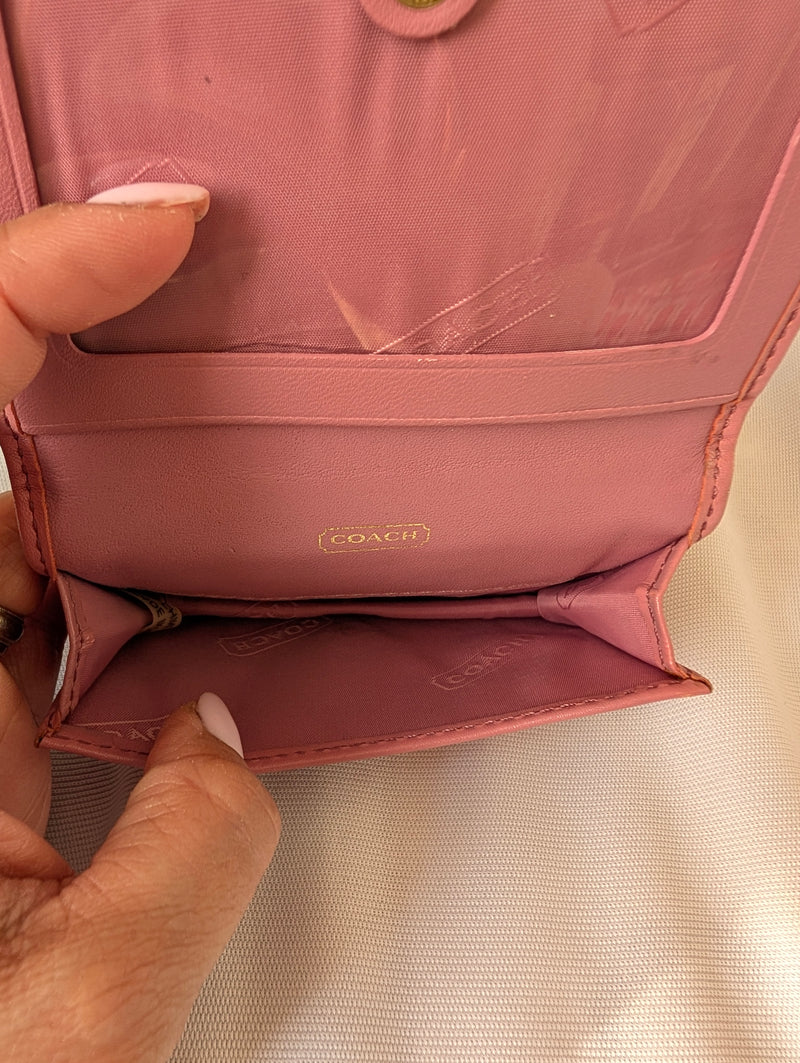 Coach Card Holder with Pink Leather Trim Canvas