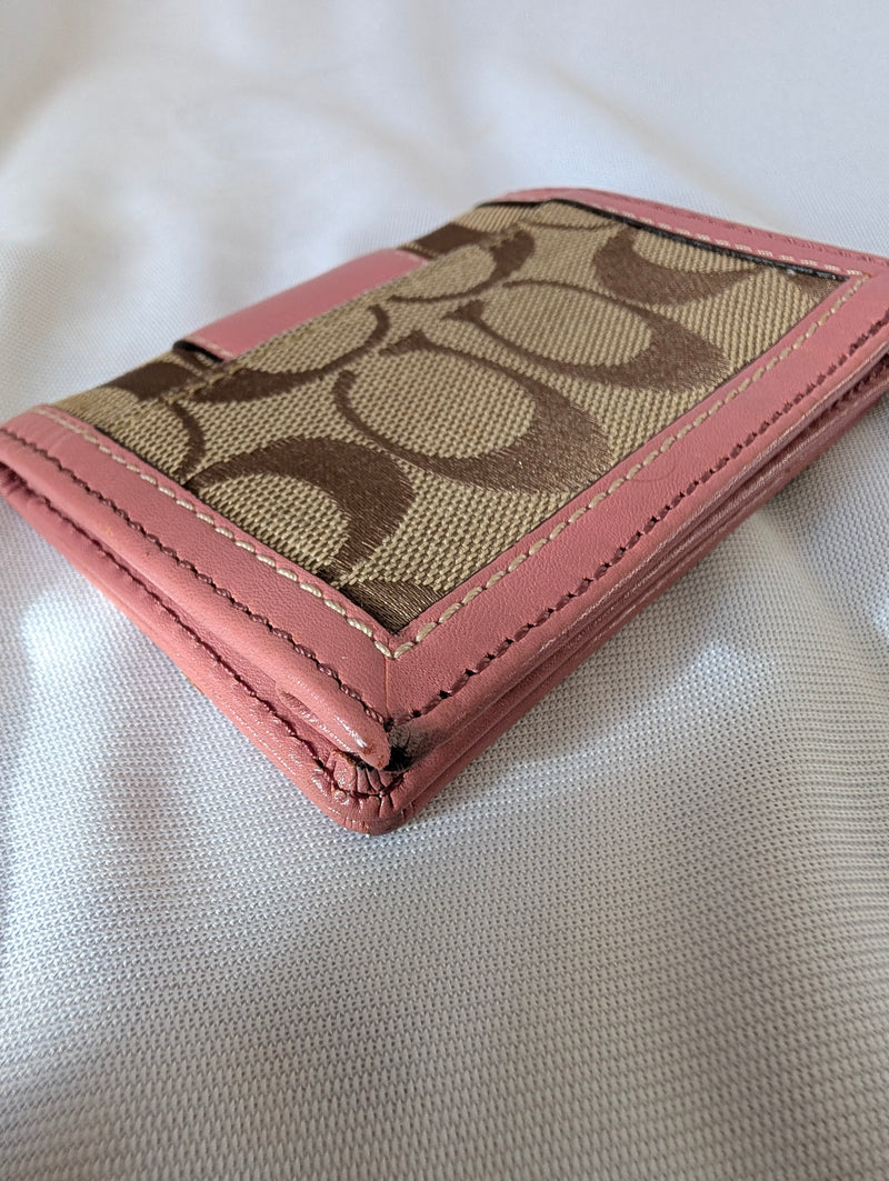 Coach Card Holder with Pink Leather Trim Canvas
