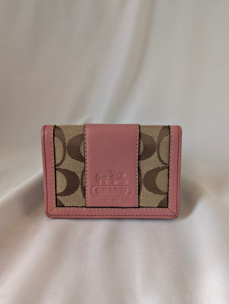 Coach Card Holder with Pink Leather Trim Canvas