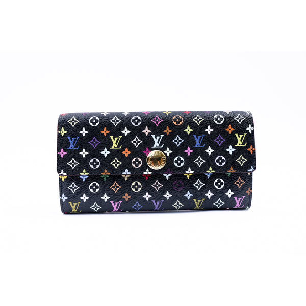 Louis Vuitton White Multicolor Sarah Wallet with Pink Interior - A